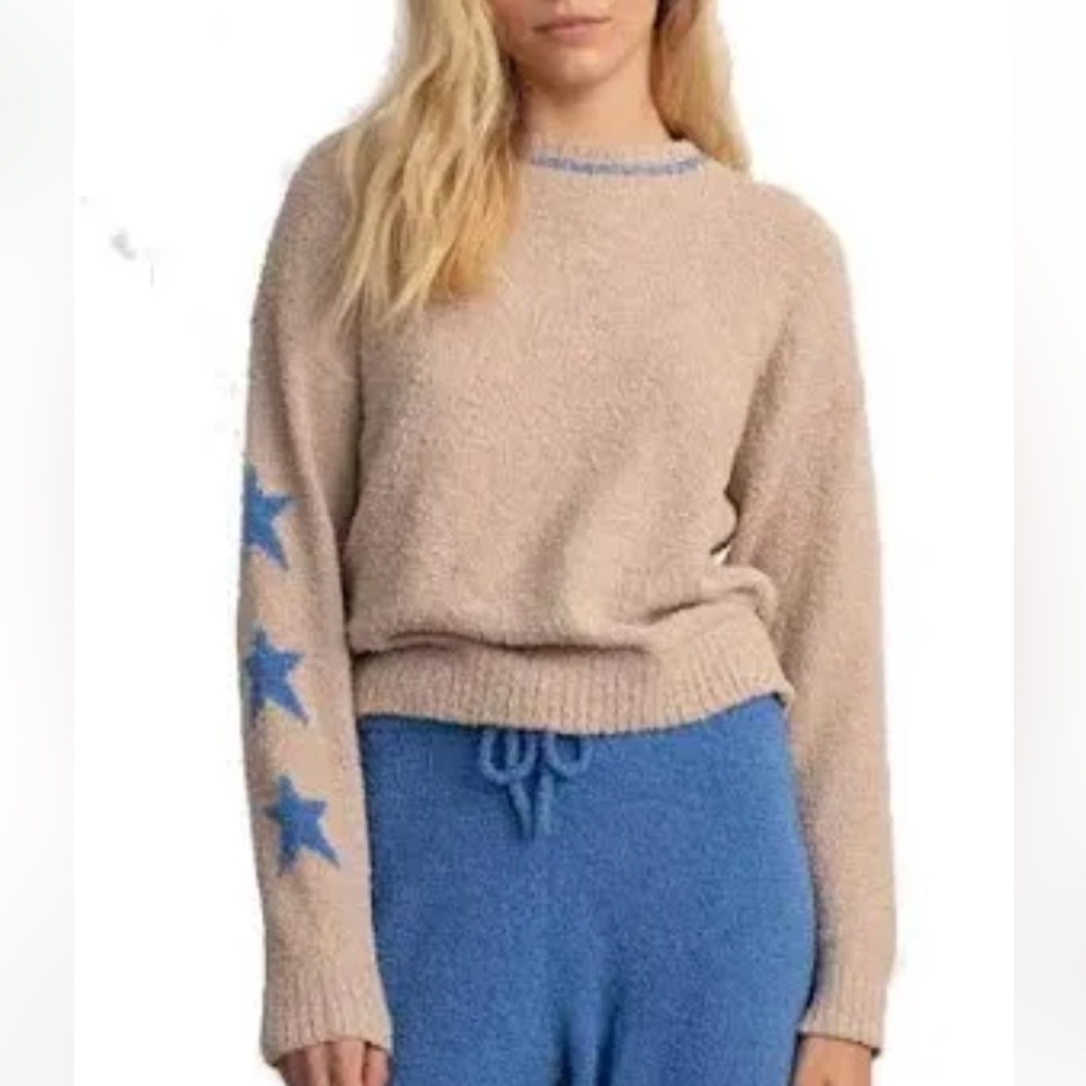 Hello Nite women’s triple star sweater plush crewneck natural soft cozy comfy